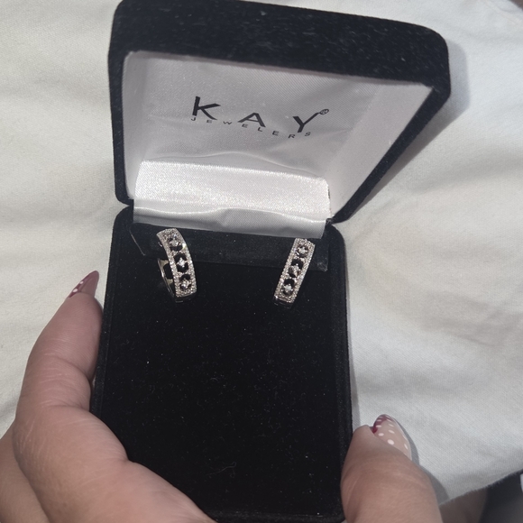 Kay Jewlers White Lab-Created Sapphire Hoop Earrings Sterling Silver - Picture 2 of 5